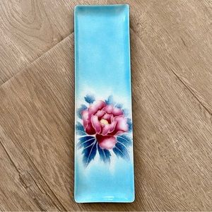 Vintage Ando Cloisonne Peony Blossom Cloisonne Enamel on Metal Long Tray Plate‎